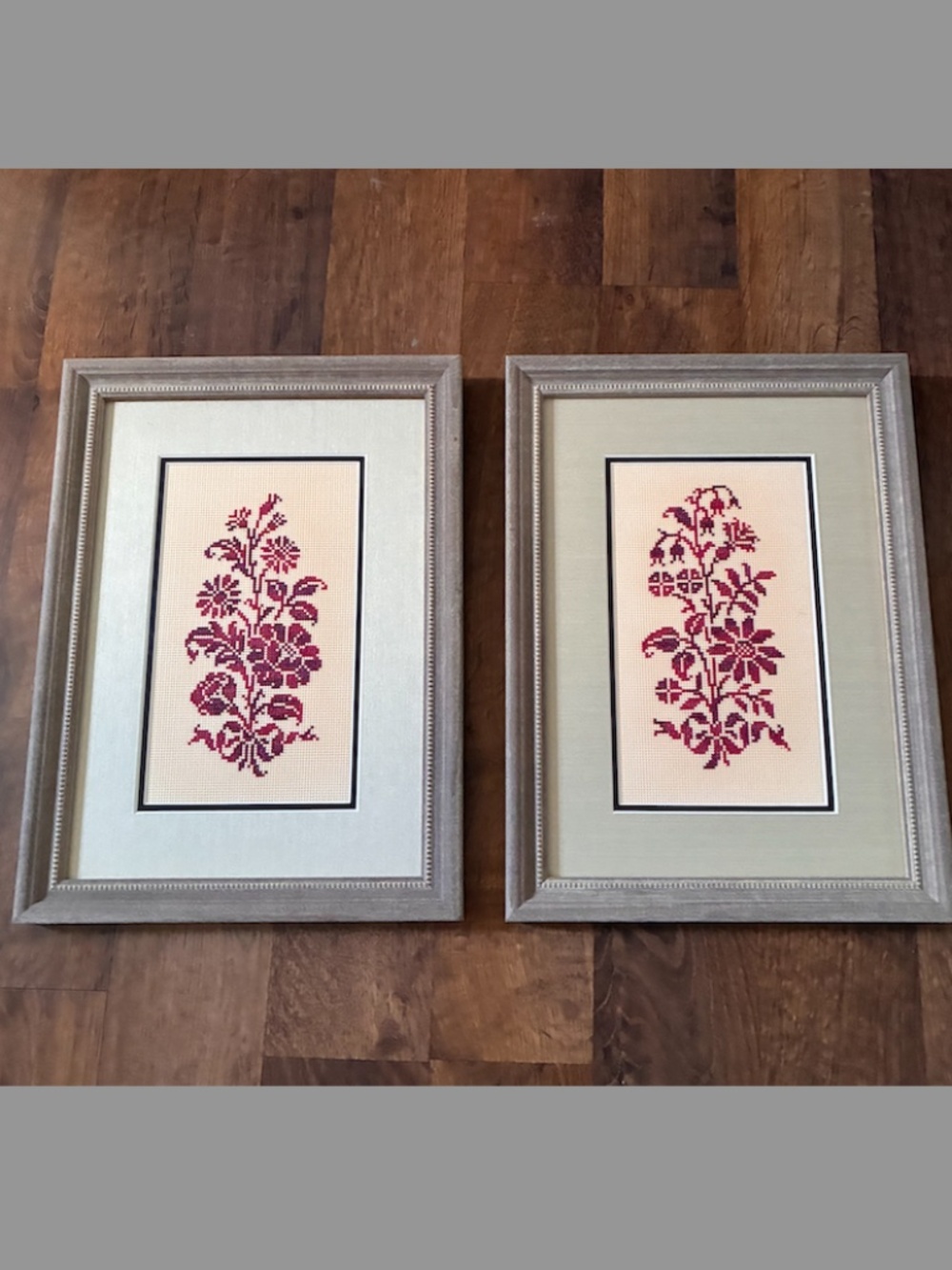 Framed Vintage Floral Cross Stitch Set